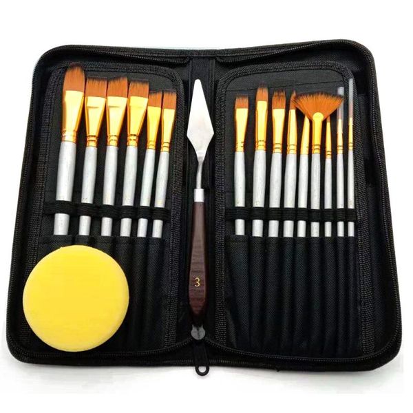 

gift sets 17pcs artist paint brush set with canvas bag scraper sponge for oil acrylic drawing painting art supplies