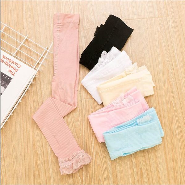 

girls leggings baby lace tights candy color hollow out stretch pants kids breathable thin pantyhose mid waist warm fashion pants py547, Blue
