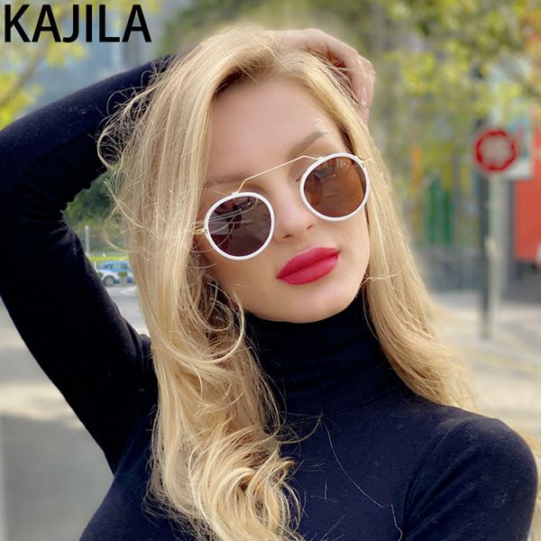 

round sunglasses women retro metal frame vintage gradient sun glasses for woman brand designer black goggle wholesale 1120, White;black