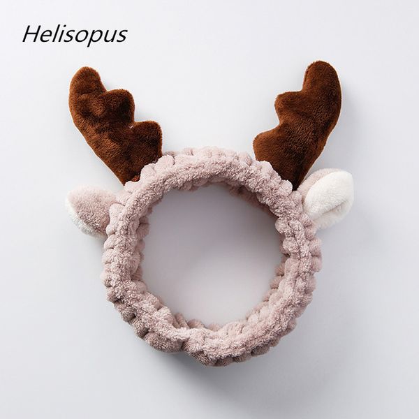 

helisopus korean cute fleece women hair band elastic elk antlers makeup shower face washing headwrap for women hair accessories
