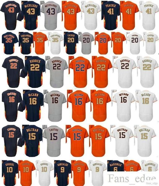 

#9 Marwin Gonzalez 6 Jake Marisnick 15 Carlos Beltran 16 Brian McCann Preston Tucker 22 Josh Reddick Peacock 43 Lance McCullers Jersey