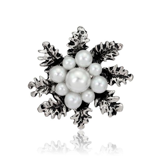 

rhinestone snowflake pearl brooch alloy inlaid pearl series brooch wholesale, Gray