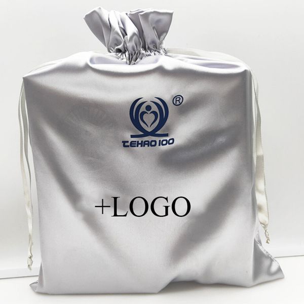 

20pcs silver smoothly silk satin hair bag wigs/extensions/bundles/makeup/shoe/cloth packaging bags custom print bag