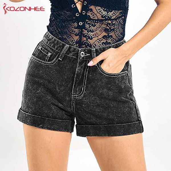

women's fashion summer denim shorts loose fit mid waist casual classic jean shorts roller foot #089, White;black