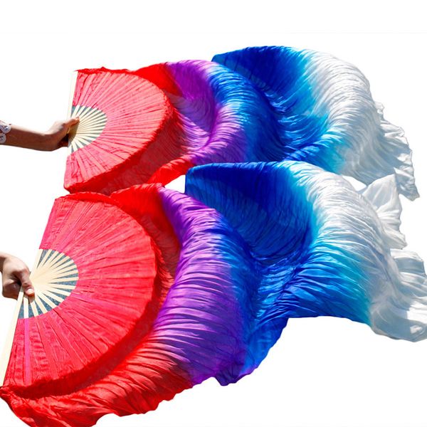 

new style belly dance silk fan 100% real silk long fans handmade gradient color dance fans can be customized, Black;red