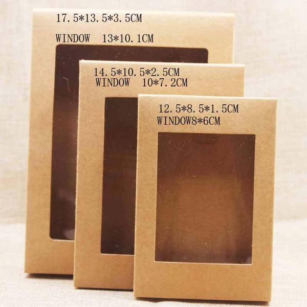 

5 pcs diy vintage kraft paper gift box package with clear pvc window cookies gift candy display package box