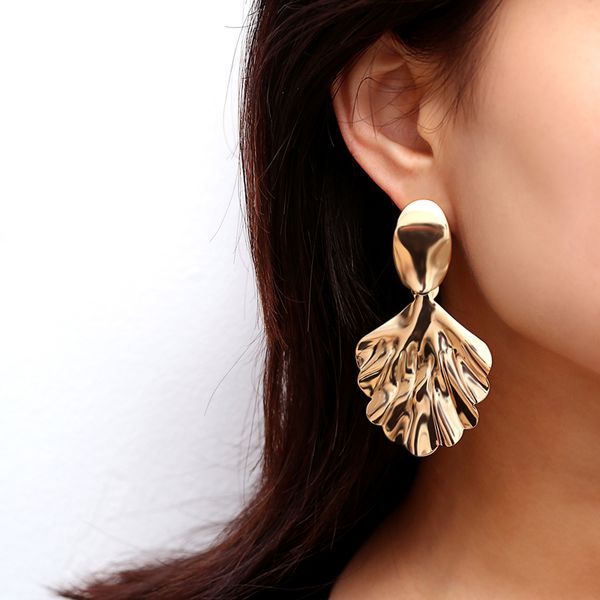 

woogge statement geometry shell modelling dangle earrings for women vintage gold silver color metal long pendant earring