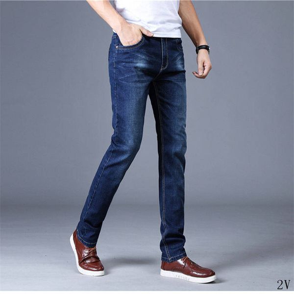 

мужчины desogner джинсы новая мода повседневная твердые промывали длинные молния fly карандаш брюки хлопок смесь азиатской size2v, Blue