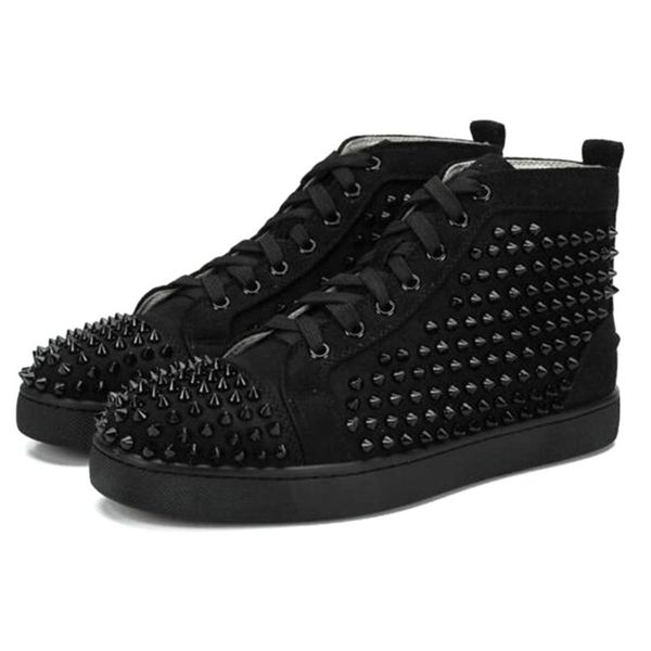 

brand designer luxury mens red bottoms shoes studded spikes womens spike shoes party lovers fashion genuine leather platform sneakers cs04, Black