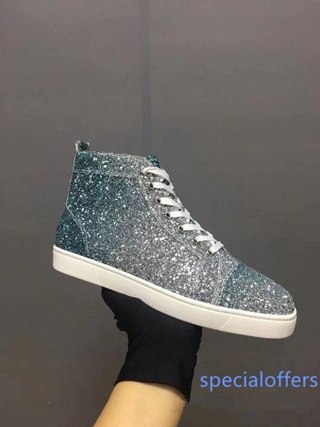 

special offer glitter leather casual shoes high fashion red bottom casual women,men designer walking red sole flat size 35-46, Black
