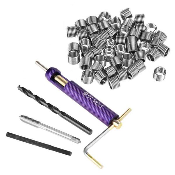 

54 in 1 50 pcs m6 steel wire thread insert combination tool set thread hardware repair tool kit woodworking wire insert