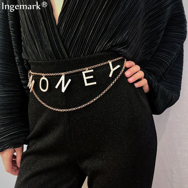 

ingemark vintage india metal belly waist chain dress accessories creative gypsy crystal money letter belt body jewelry for women, Slivery;golden