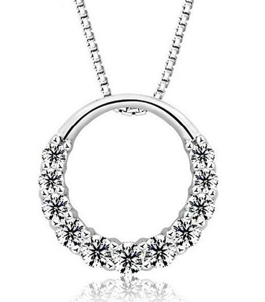 

925 sterling silver pendant necklace woman zirconia crystal 1.2cm*1.2cm round ring pendant water necklace 5938