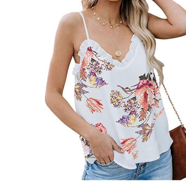 

woman 2019 new camis harajuku women's fashion casual lace v-neck print vest sleeveless loose lace sling femme clothing, White