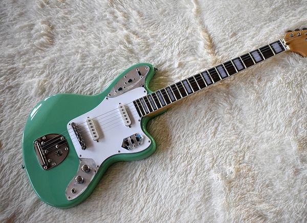 

wholesale factory custom green electric guitar with ss pickups,block frets inlay,white pickguard,chrome hardware 0418
