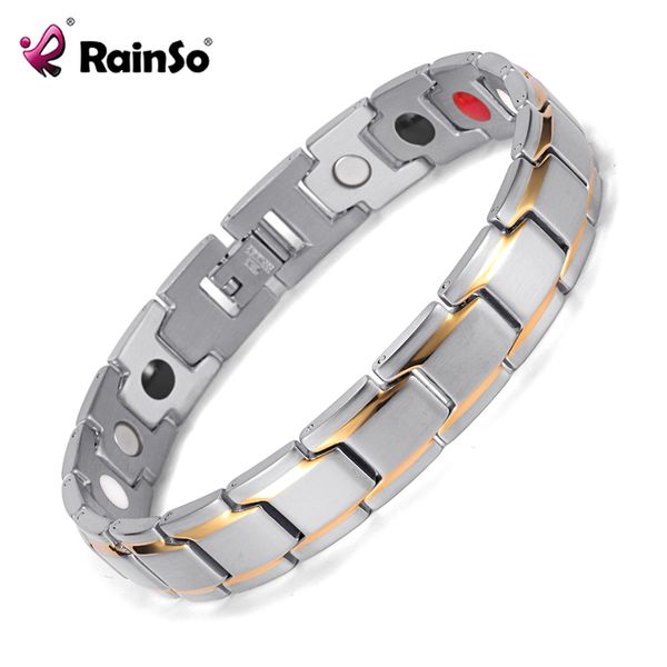 

rainso dropshipping stainless steel bio energy bracelet fashion health fir bangle magnetic jewelry bracelets hologram wristband c19041601, Golden;silver