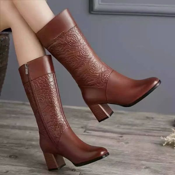 

chunky heel high heels boots women bootee woman 2019 women's winter shoes zipper booties ladies round toe stiletto rubber, Black