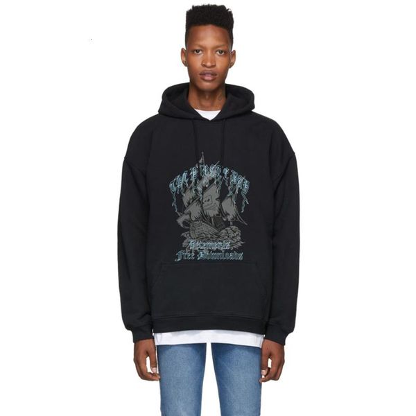 

19fw vêtements пиратского корабля письмо печати толстовка толстовка пара street top негабаритного black пальто с капюшоном мода хип-хоп hfhl
