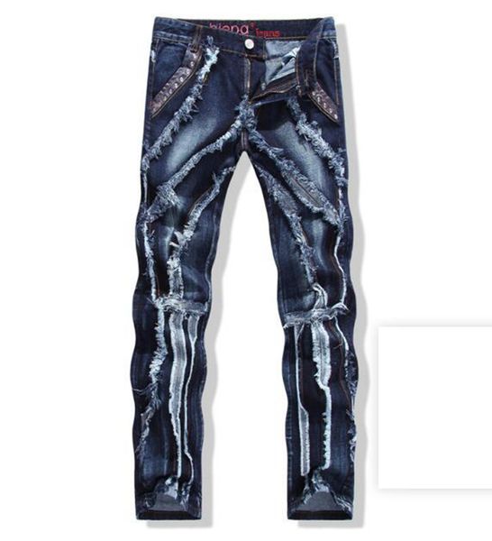 

men's europe america and south korea version of the new personality slimming straight tube cat whisker jeans small feet trousers 9089 3, Blue