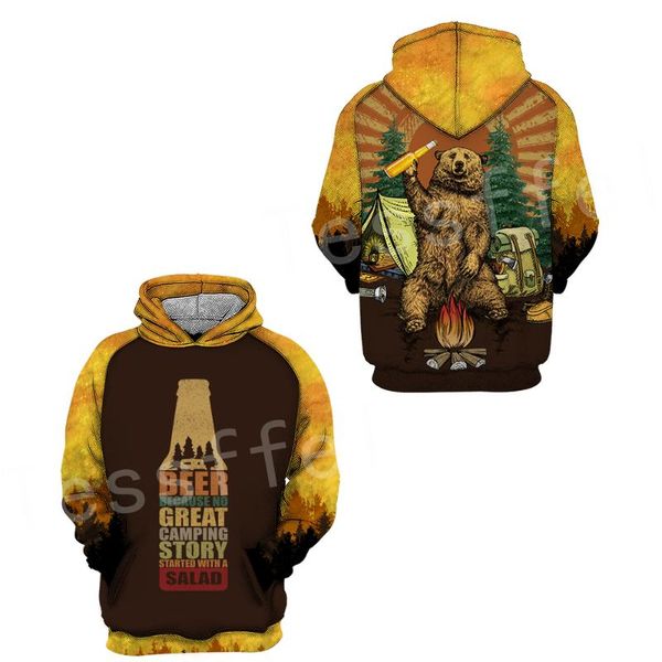 

животное медвежья охота ненавидит человек любови кемпинг смешного newfashion 3dprint zipper / толстовки / кофты / куртка / мужчины / женщины, Black