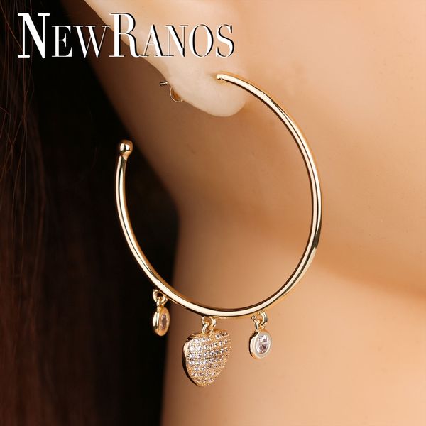 

newranos big circle round hoop earrings champagne gold loving heart zirconia earrings for women fashion jewelry ehf008574, Golden;silver