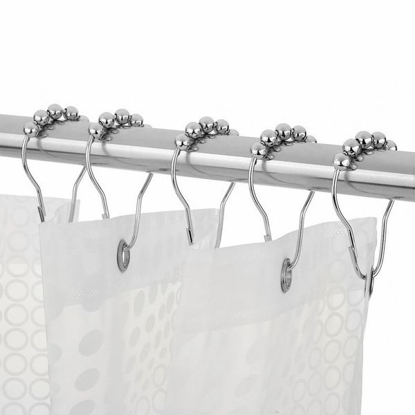 

12pcs/pack roller ball shower curtain rings hooks rust-resistant curtain accessories polished satin nickel iron hooks
