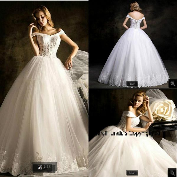

robe de soiree 2019 белое кружево с плеча v шеи свадебное платье принцессы пышные корсет бальное платье дешевые свадебные платья горячая рас, White