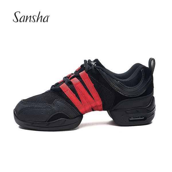 

sansha breathable dance sneakers woman man black red air mesh split-sole square dance salsa dancing shoes p22m
