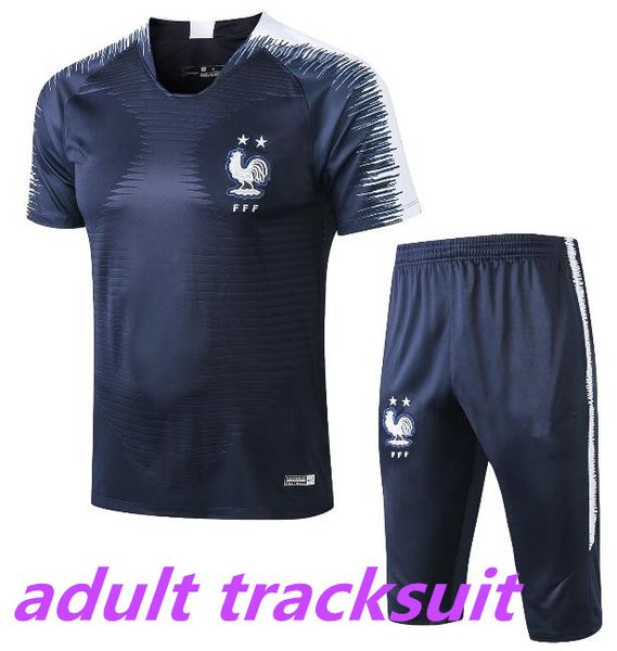 

2 star french short sleeve tracksuit 18 19 training suit soccer wear short slevees 3/4 pants griezmann pogba mbappe football shirt uni, Black