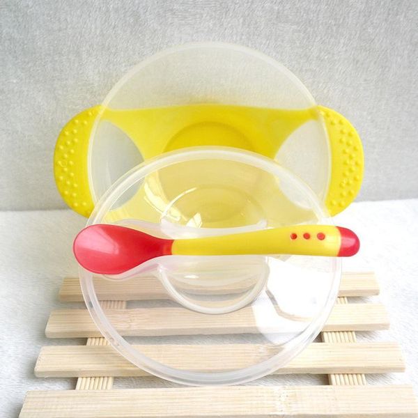 

temperature sensing feeding spoon child tableware food bowl learning dishes service plate tray suction cup baby dinnerware set