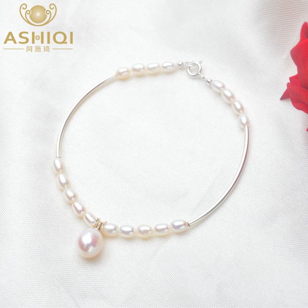 

ashiqi genuine 925 sterling silver bracelet 3-4mm natural freshwater pearl charm bracelet for women gift, Golden;silver