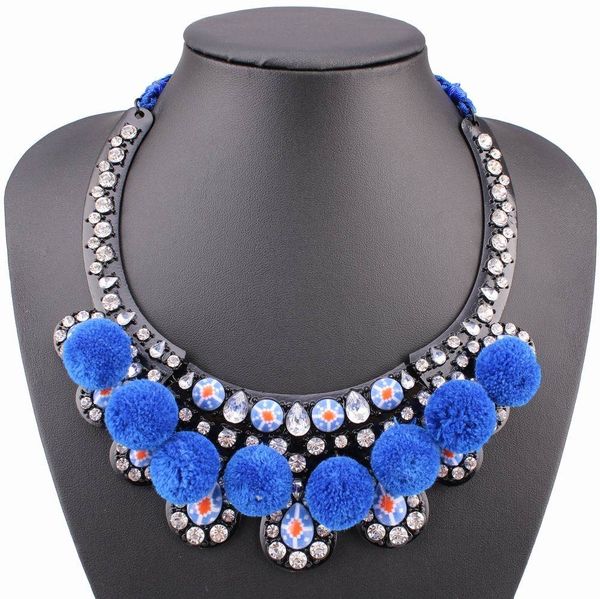 

party elegant statement choker cotton ball crystal necklace for ladies jewelry 2019 brand new design fashion necklace, Golden;silver