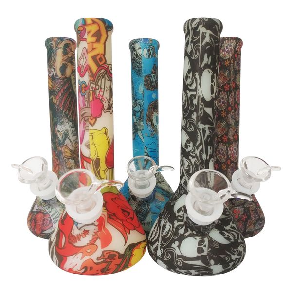 

7,5 «» маленького стакана силикон цвета стекла курения бом труба печататься портативным многоразового качеством еды для сухих трав масла воска табака