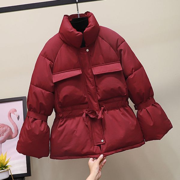 

adjustable waist short coat women korean style stand collar cotton winter jacket women chaqueta mujer fashion woman parkas c6385, Black