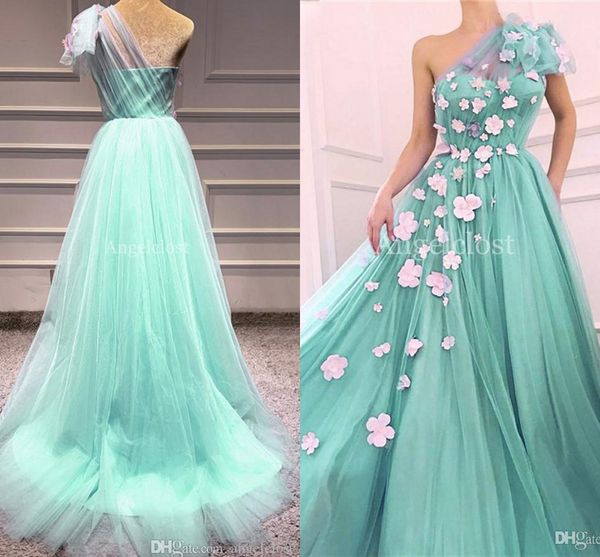 

new arrival mint green evening dresses one shoulder backless handmade flower formal evening party dresses formal gown vestido de fiesta, Black;red
