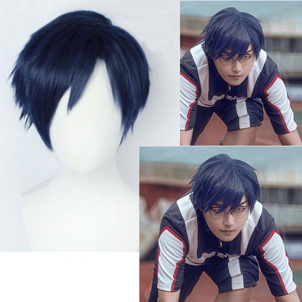 

my boku no hero academia iida tenya short blue 3/7 styled heat resistant cosplay costume wig + wig cap, Black