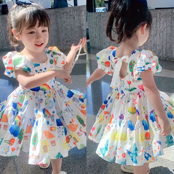

fashion newborn baby girl summer cute children print dress toddler toddler princess birthday dress children clothes, Red;yellow
