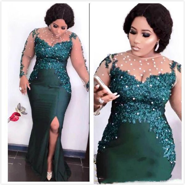

aribic dark green mermaid вечерние платья 2020 с длинными рукавами боковые сплит атласная пром платья партии платье, White;black