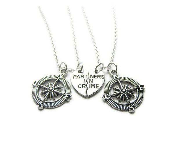 

компас партнеры в преступлении ожерелье кулон винтаж серебряный шарм колье пары ожерелья мода творческий ювелирные изделия женщины лучшие др, Silver