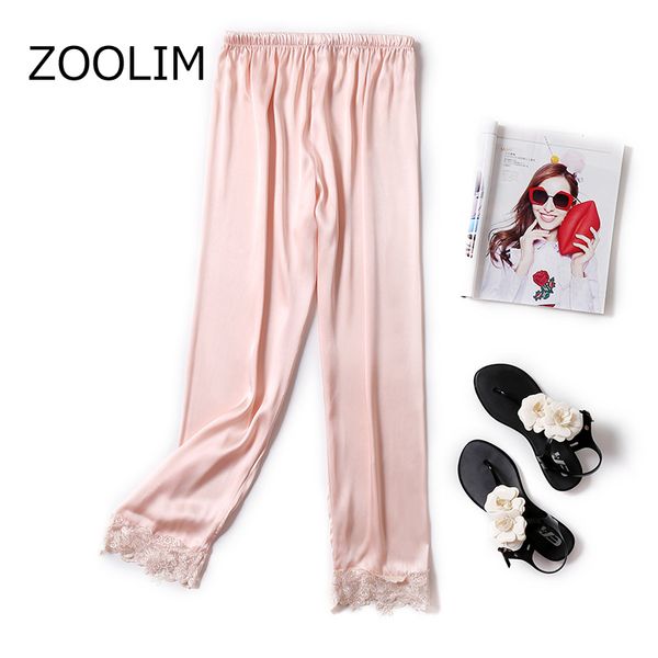 

autumn women satin pyjamas bottoms sleep trousers loose casual pajamas nightwear lounge pants sleepwear homewear, Black;red