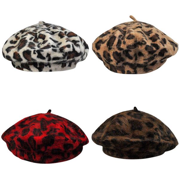 

women elegant leopard warm soft spring autumn winter beret female vintage french artist beanie hat for women beret hat, Blue;gray