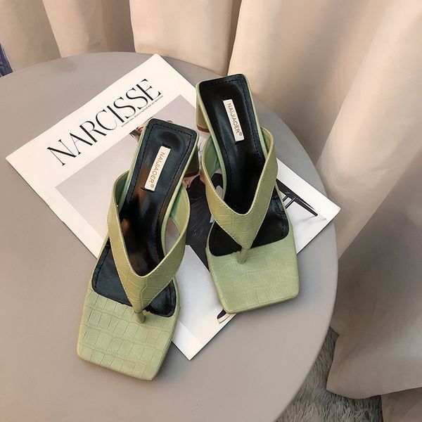 

female shoes slippers casual square toe low women heels rubber flip flops slides 2020 soft high hawaiian fabric pu rome, Black