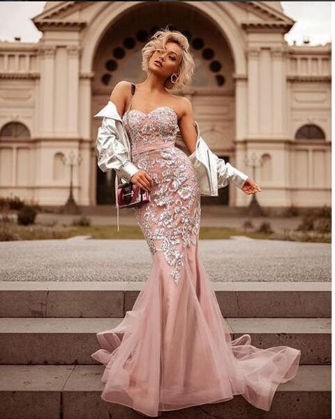 

long mermaid formal prom dresses 2019 evening red carpet celebrity dresses abiti da sera with beads, Black