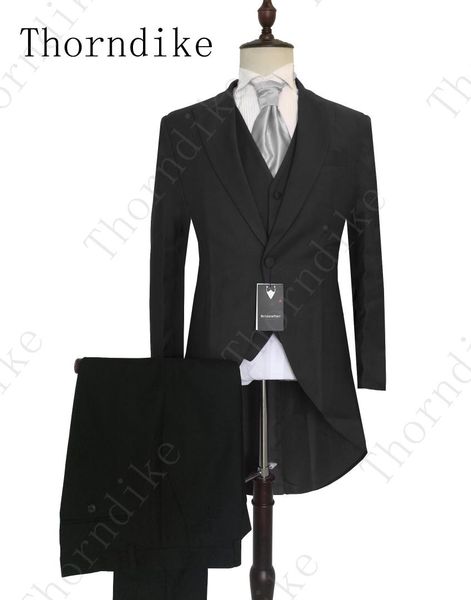 

thorndike new men's classic peaked tailcoat tuxedos black blue purple brown wedding groom stage singer suit (jacket +vest+pants, White;black