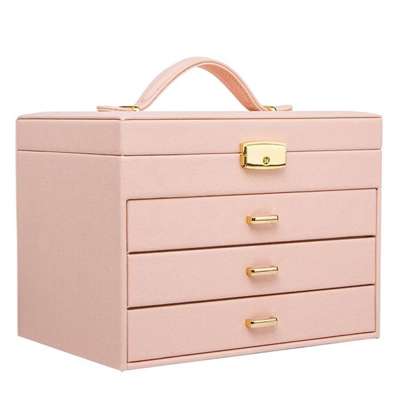

large jewelry packaging & display box armoire dressing chest with clasps bracelet ring organiser carrying cases, Pink;blue