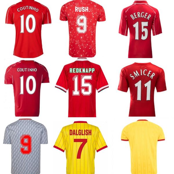 

the reds retro soccer jerseys coutinho berger rush redknapp barnes snicer retro jersey men vintage football, Black