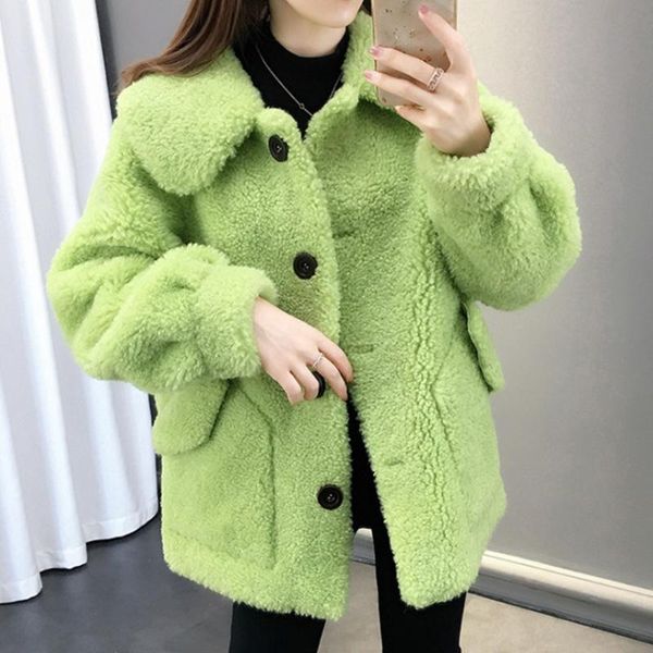 

women's fur & faux philosophy green single breasted loose fake coat lady outwear suede winter warm jackets coats female yellow, Black