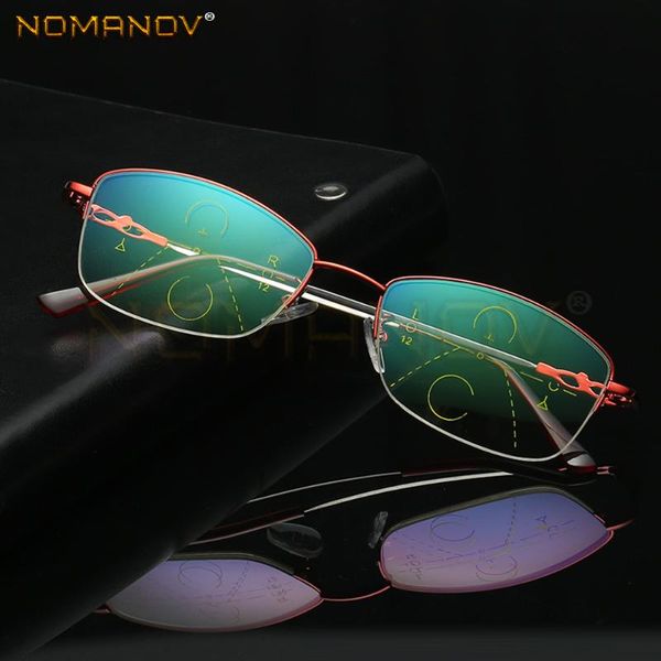 

memory temple half-rim red frame ladies women fashion progressive multifocus reading glasses add 75 100 125 150 175 200 to 400, White;black