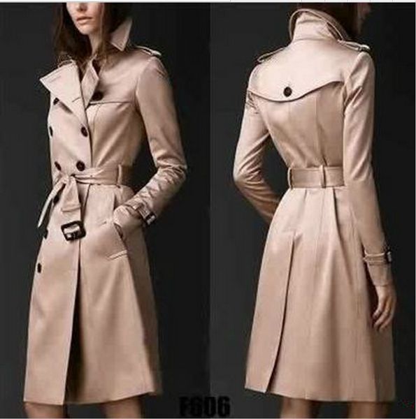 

autumn new brand women trench coat long windbreaker europe america fashion trend double-breasted slim long trench, Tan;black