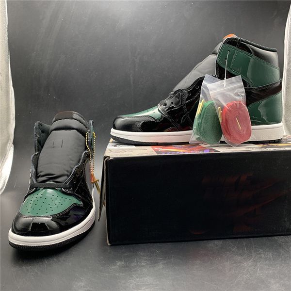 

solyfly x basketball shoes 1s black green patent leather upper designer new fashion mens trainers sports sneakers size 7-12